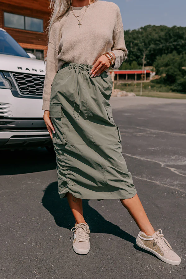 Cool Energy Cargo Midi Skirt in Sage - Image 4