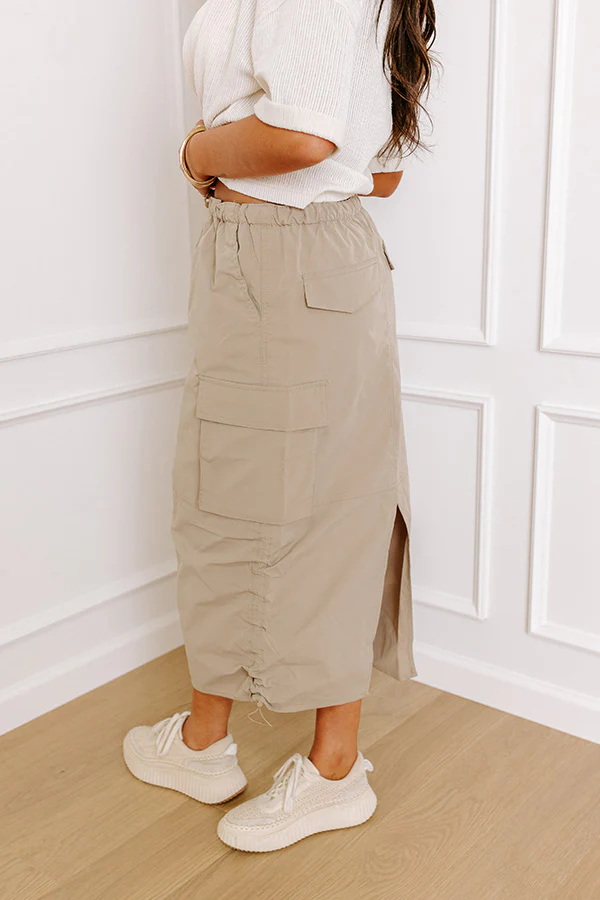 Cool Energy Cargo Midi Skirt in Warm Taupe - Image 3