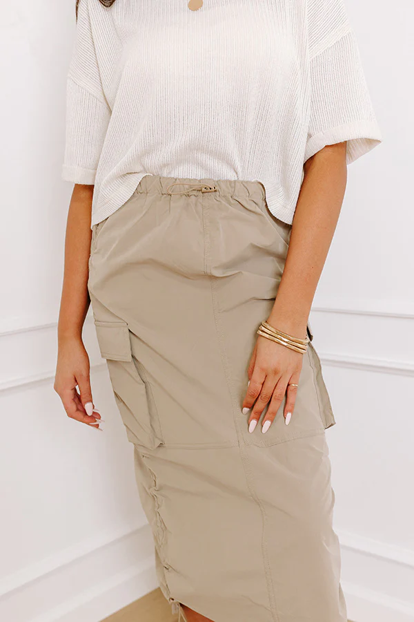 Cool Energy Cargo Midi Skirt in Warm Taupe - Image 5