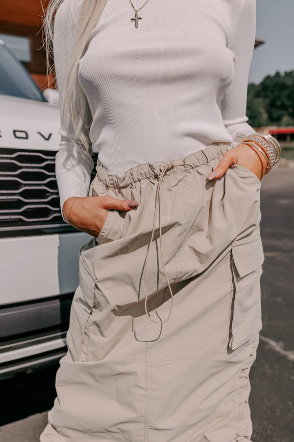 Cool Energy Cargo Midi Skirt in Warm Taupe - Image 8