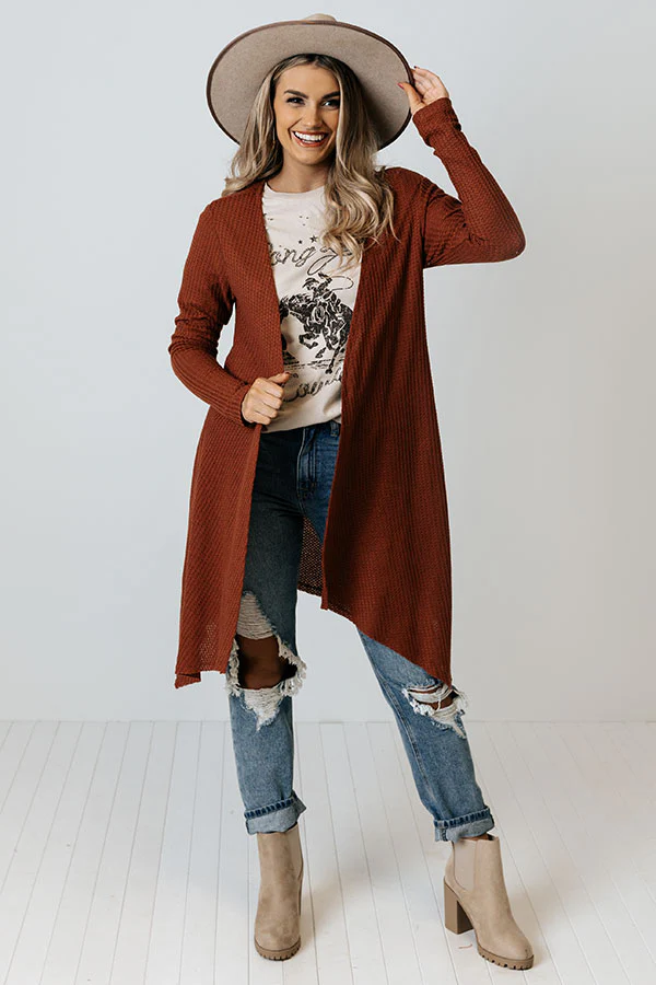 Coolest Feeling Waffle Knit Cardigan In Rust - Image 2