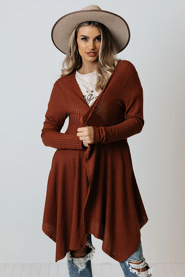 Coolest Feeling Waffle Knit Cardigan In Rust - Image 3
