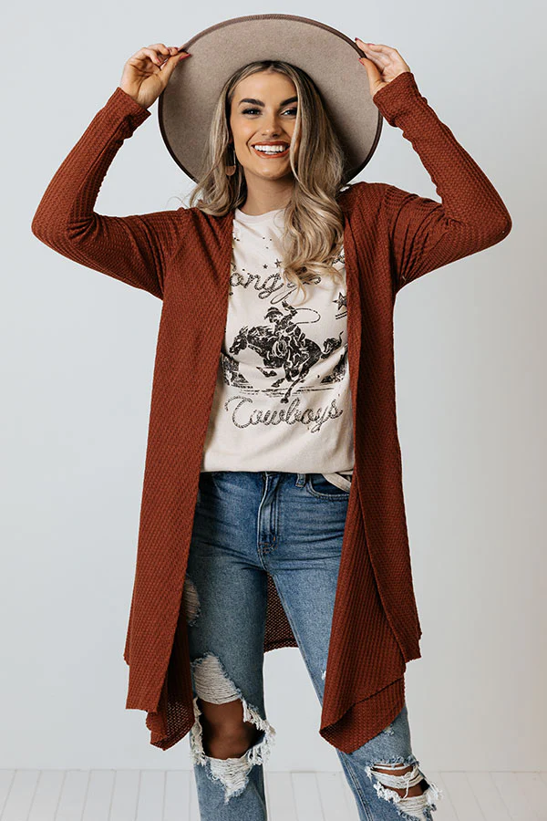 Coolest Feeling Waffle Knit Cardigan In Rust - Image 4