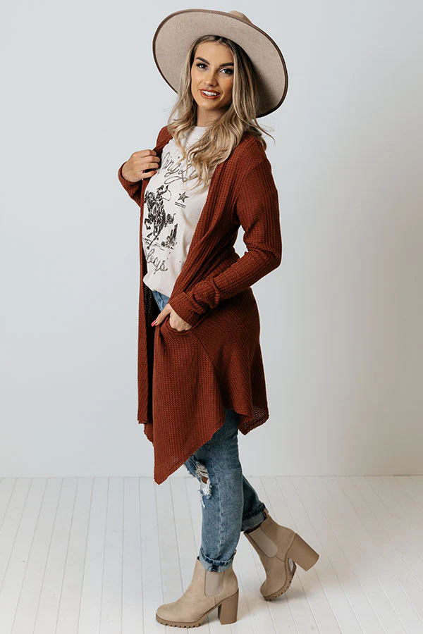Coolest Feeling Waffle Knit Cardigan In Rust - Image 5