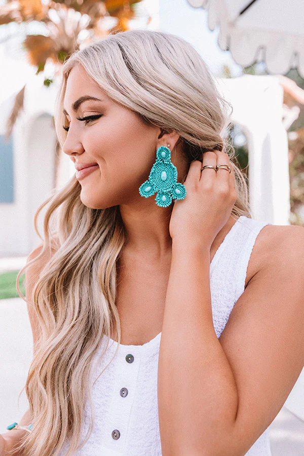 Coral Reef Beaded Earrings In Turquoise - Image 3
