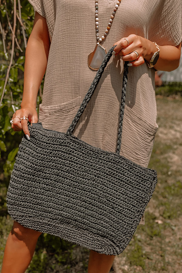 Covered In Sunshine Woven Tote In Black - Image 3