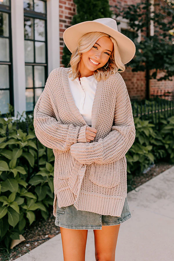 Cozy And Chill Knit Cardigan In Iced Latte - Image 4