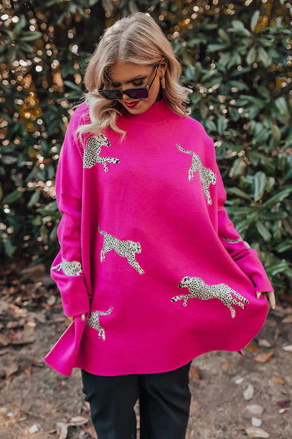Cozy And Kind Cheetah Sweater In Hot Pink Curves - Image 2