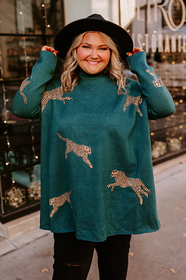 Cozy And Kind Cheetah Sweater In Hunter Green Curves - Image 6