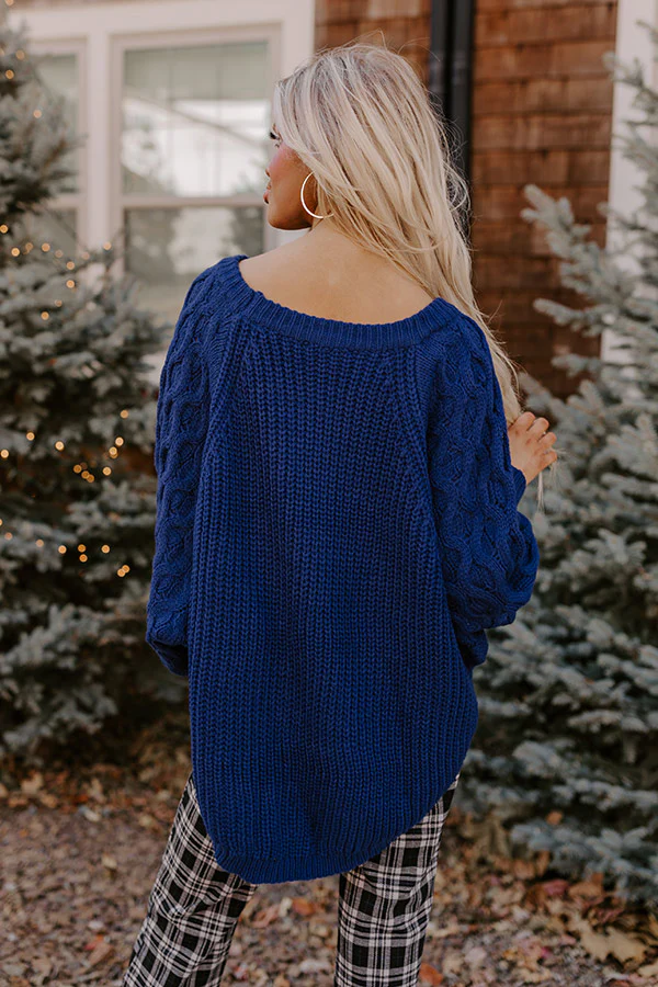 Cozy Callings Knit Sweater in Royal Blue - Image 3