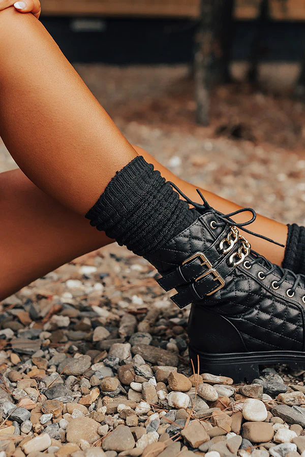Cozy Outing Waffle Knit Leg Warmers In Black - Image 4
