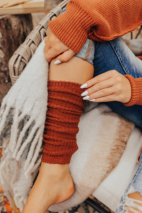 Cozy Outing Waffle Knit Leg Warmers In Rust - Image 2