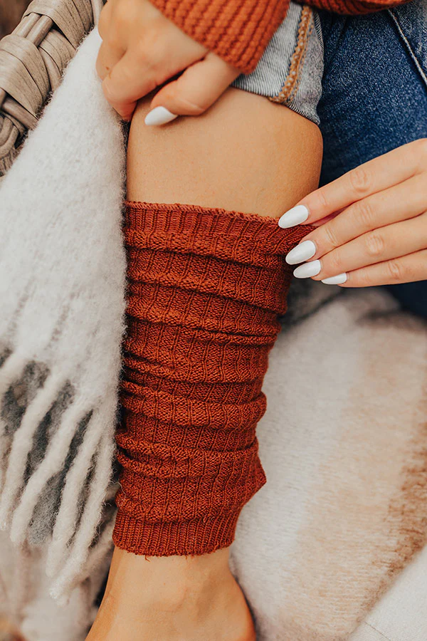 Cozy Outing Waffle Knit Leg Warmers In Rust - Image 3