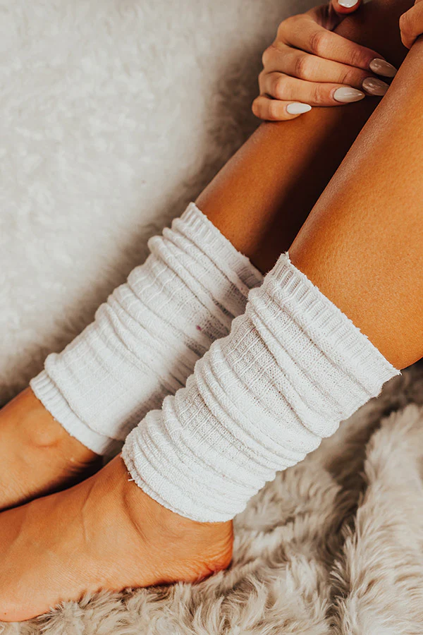 Cozy Outing Waffle Knit Leg Warmers In White - Image 2