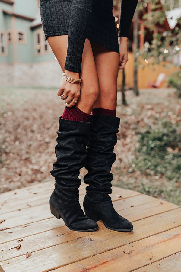Cozy Vibes Thigh High Cable Knit Socks In Wine - Image 2