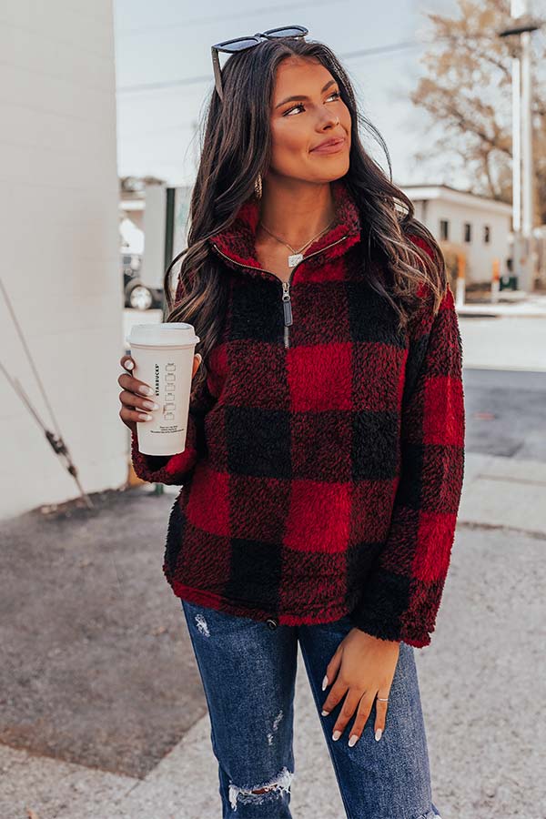 Cozy Weekend Plans Sherpa Pullover In Red - Image 2