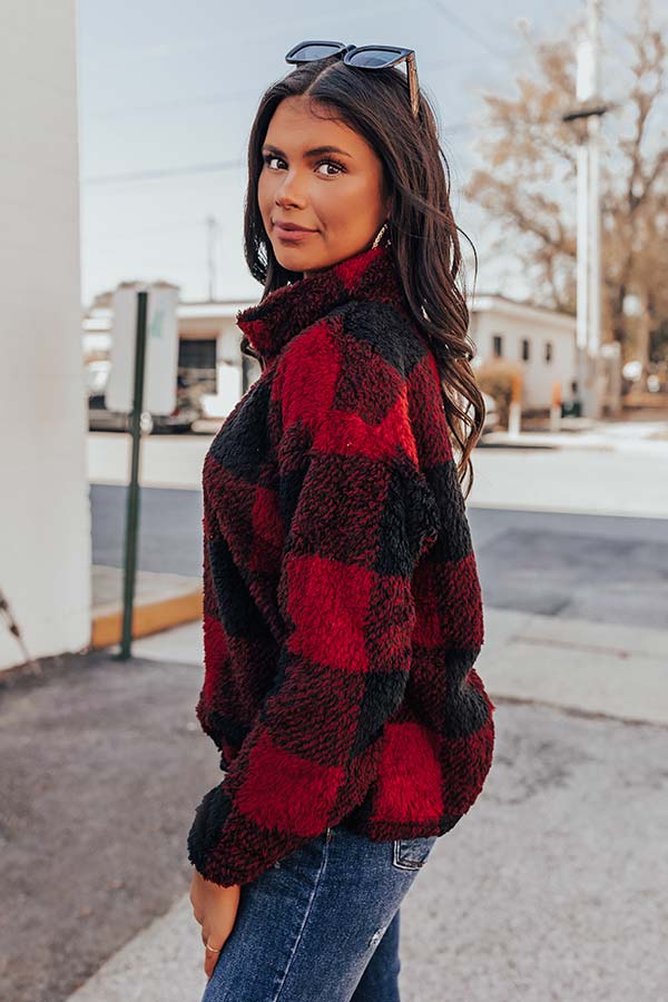 Cozy Weekend Plans Sherpa Pullover In Red - Image 3