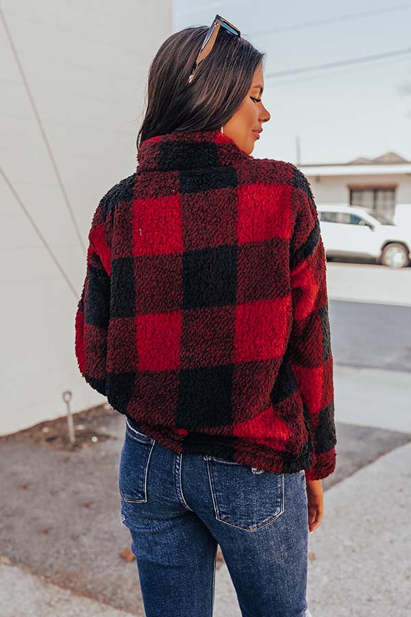 Cozy Weekend Plans Sherpa Pullover In Red - Image 4