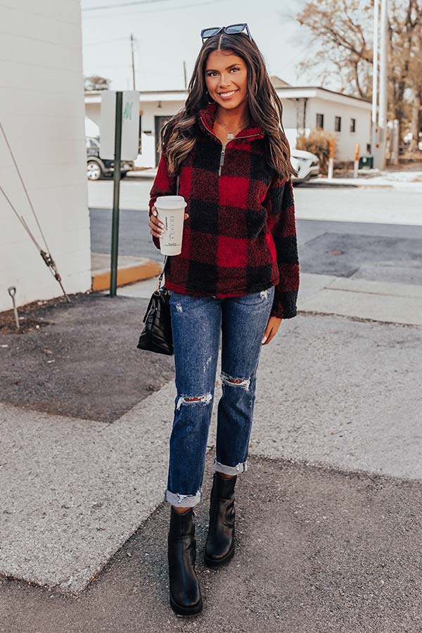Cozy Weekend Plans Sherpa Pullover In Red - Image 5