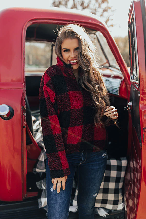 Cozy Weekend Plans Sherpa Pullover In Red - Image 7