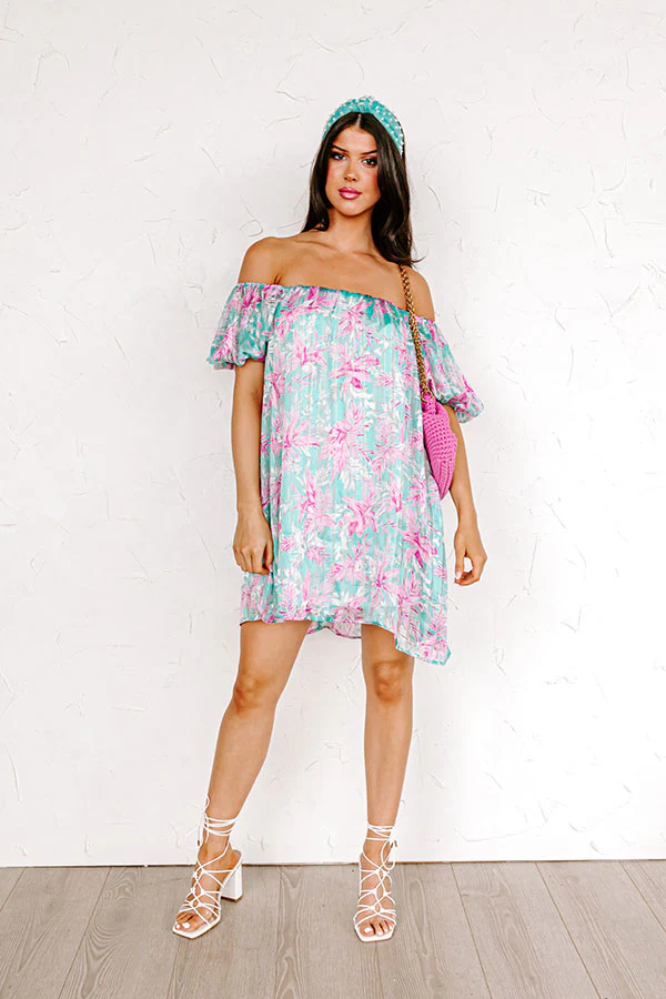 Create Your Dream Life Floral Shift Dress In Aqua