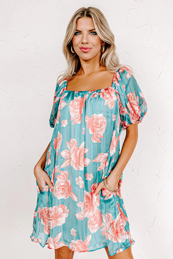 Create Your Dream Life Floral Shift Dress In Turquoise