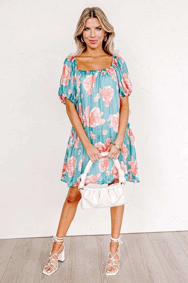 Create Your Dream Life Floral Shift Dress In Turquoise - Image 3