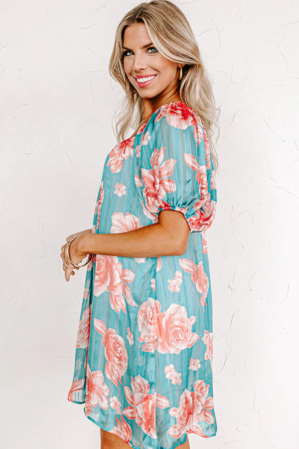 Create Your Dream Life Floral Shift Dress In Turquoise - Image 4