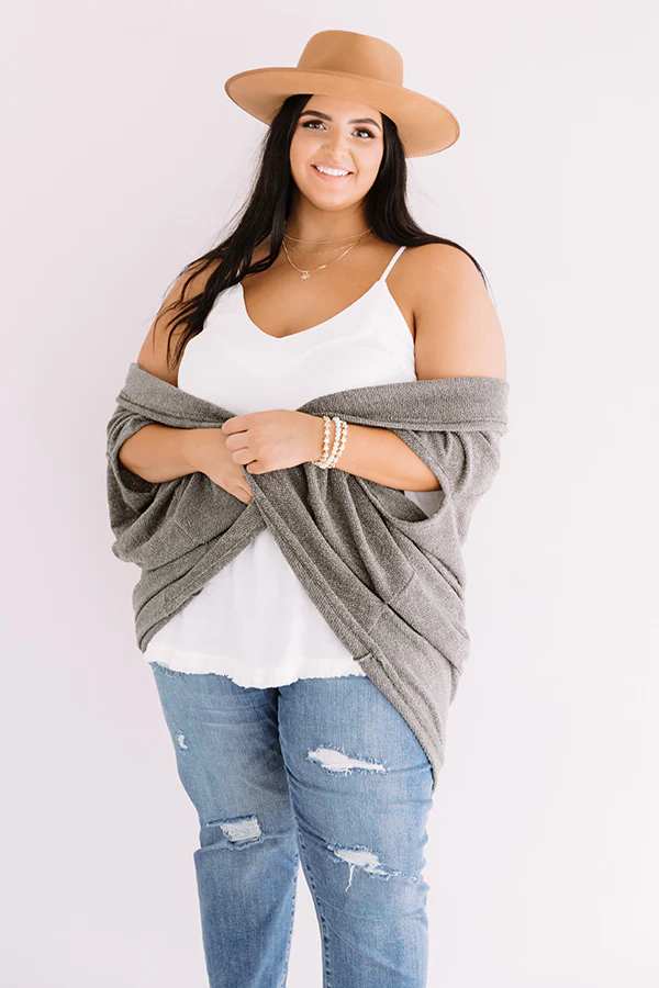Cue The Cuddles Knit Cardigan In Olive Curves