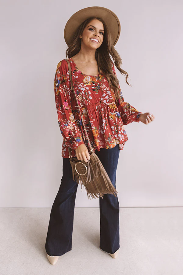 Date With Destiny Floral Babydoll Top In Aurora Red - Image 2