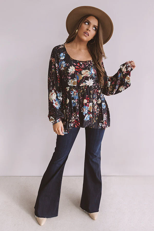 Date With Destiny Floral Babydoll Top In Navy - Image 2