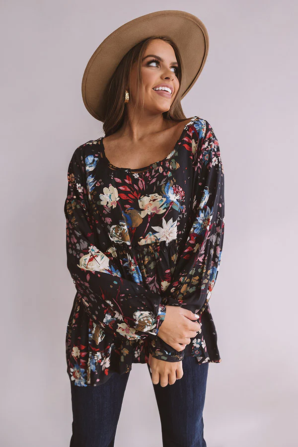 Date With Destiny Floral Babydoll Top In Navy - Image 3