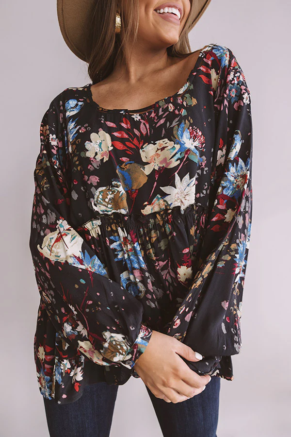 Date With Destiny Floral Babydoll Top In Navy - Image 4