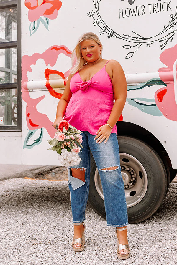 Days In The Sun Front Tie Top In Hot Pink Curves - Image 2