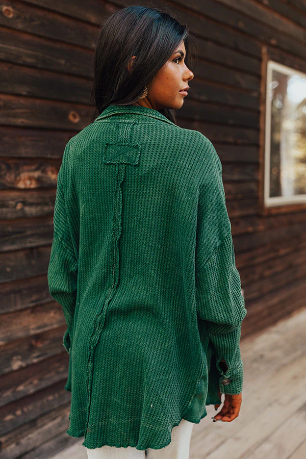 Denver Days Waffle Knit Button Up In Green - Image 2
