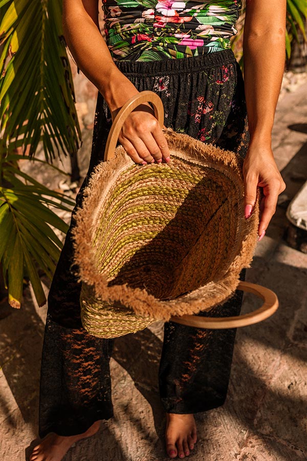 Dive Right In Woven Tote In Lime Punch - Image 3
