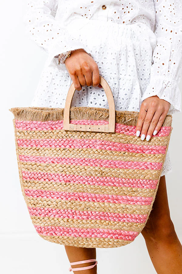 Dive Right In Woven Tote In Pink