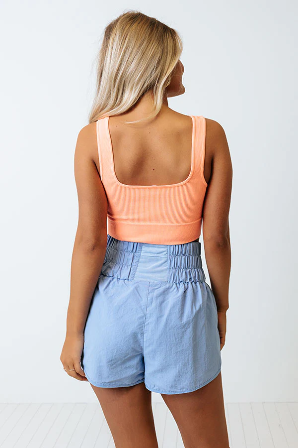 Doing The Most Ribbed Crop Top in Neon Coral - Image 4