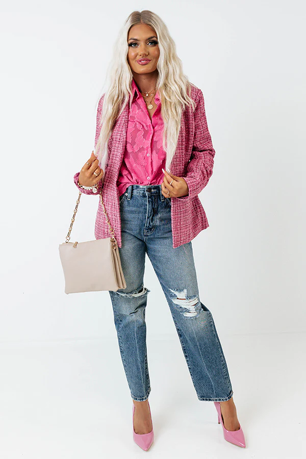 Dreaming Bigger Tweed Blazer In Pink - Image 10