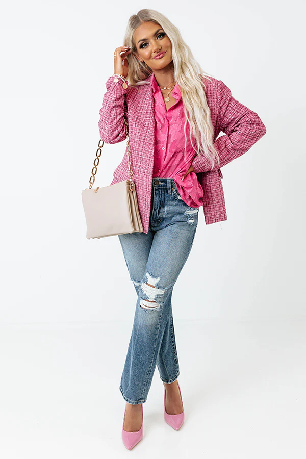 Dreaming Bigger Tweed Blazer In Pink - Image 3