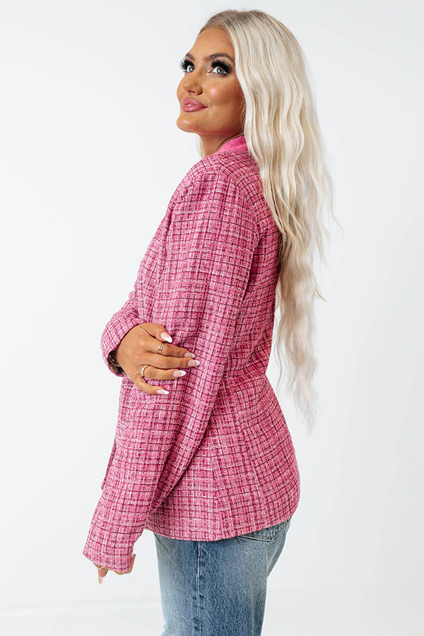 Dreaming Bigger Tweed Blazer In Pink - Image 5