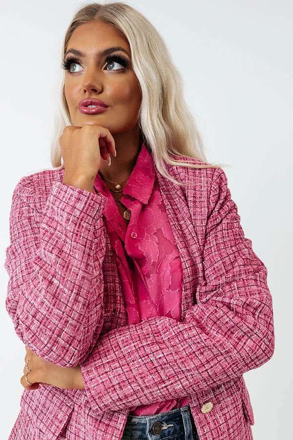 Dreaming Bigger Tweed Blazer In Pink - Image 7