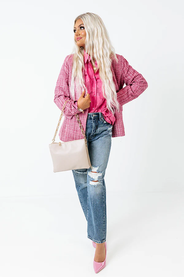 Dreaming Bigger Tweed Blazer In Pink - Image 8