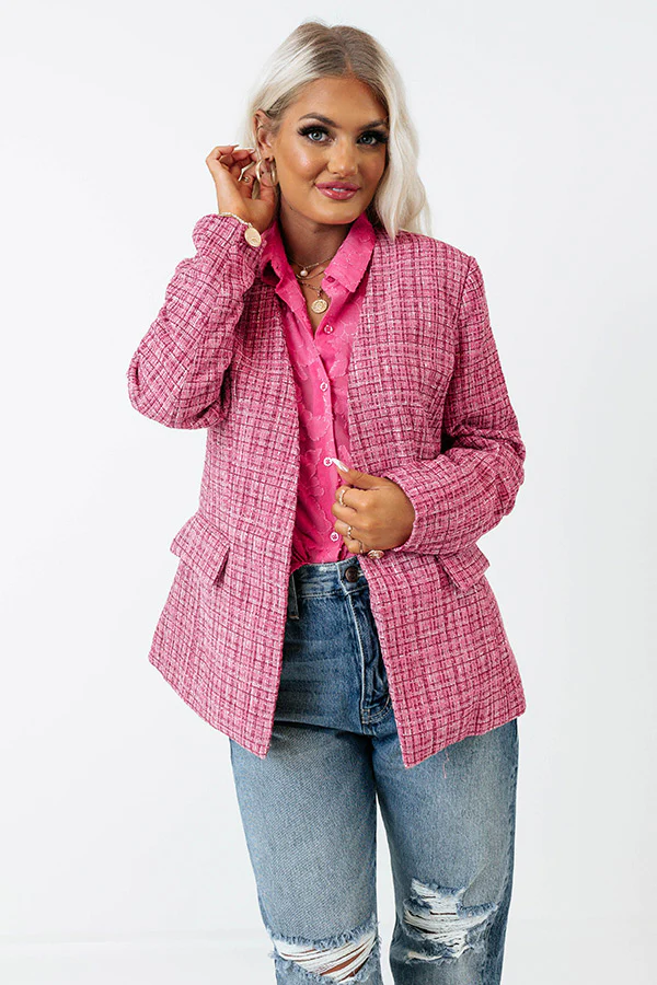 Dreaming Bigger Tweed Blazer In Pink - Image 9