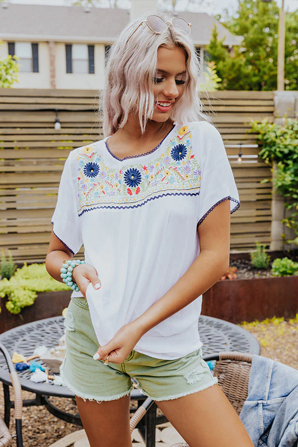 Dreamy Destination Embroidered Shift Top In Navy - Image 3