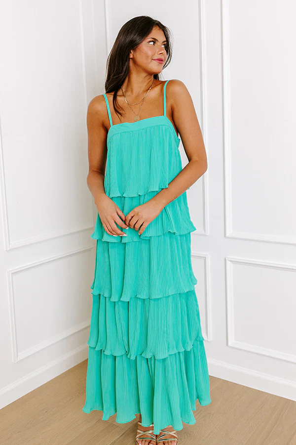Dreamy Mood Pleated Midi In Turquoise - Image 3