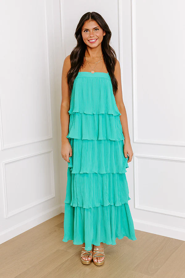 Dreamy Mood Pleated Midi In Turquoise - Image 4