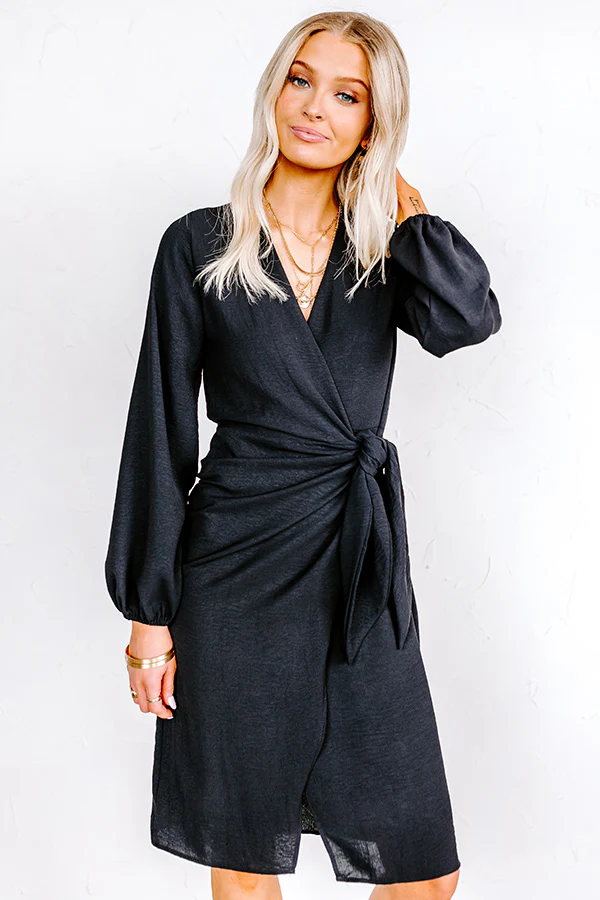 Effortless Nights Wrap Dress In Black