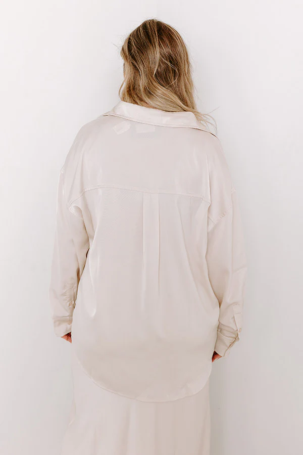 Elite Elegance Satin Button Up In Cream - Image 7