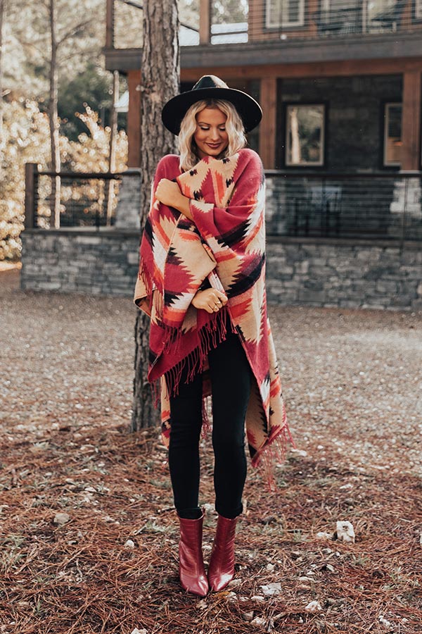 Escape To The Mountains Poncho In Red - Image 4